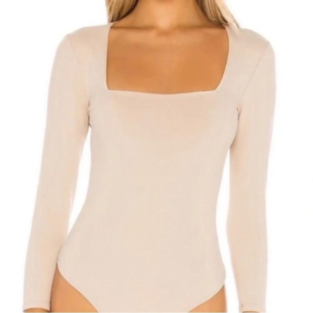 Intimately Free People Women's Beige Square Neck Long Sleeve Bodysuit Small